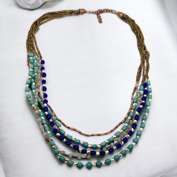23-Inch Layered Blue and Gold Necklace - Excellent Condition - Picture 5 of 5